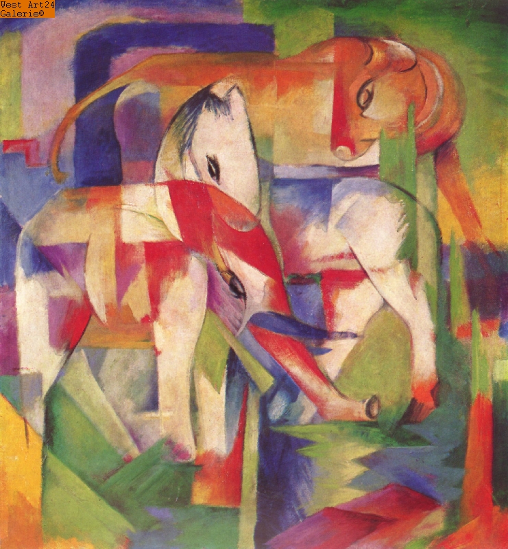 Elefant, Pferd, Rind, Winter nach Marc Gemäldeimitation